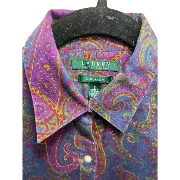 LRL Ralph Lauren Shirt Small Blue Purple Paisley Non Iron Button Up Cotton - Picture 2 of 9